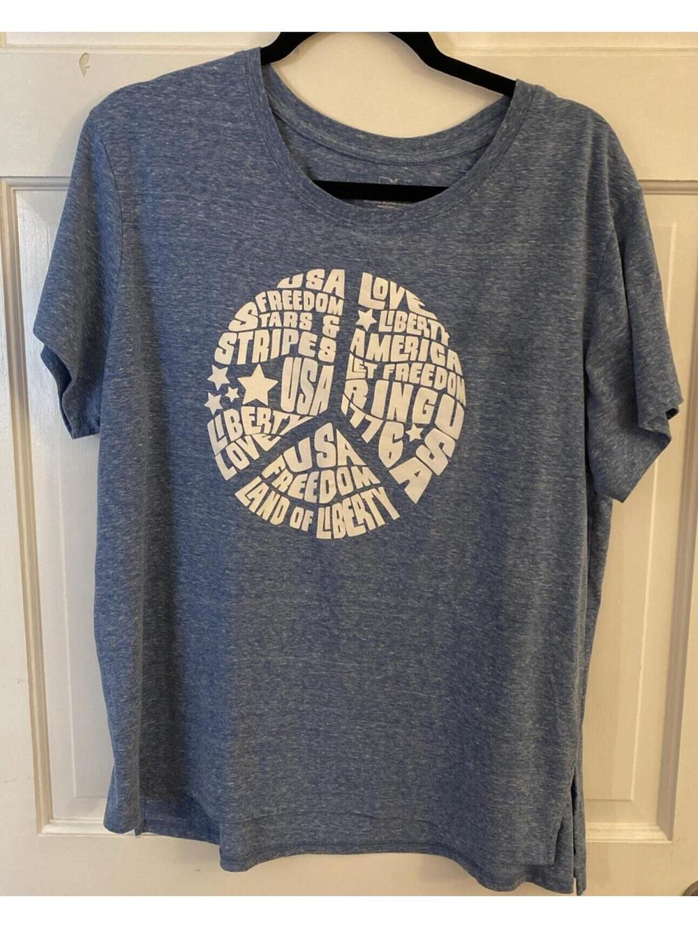 State of Mine 2XL Blue Short Sleeve Tee Shirt Burnout Graphic Freedom Split Hem